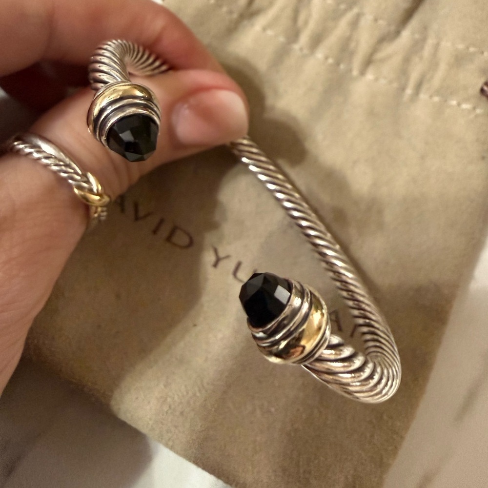 DY Authentic Classic Cable Bracelet w/ 14k gold/silver/Black Onyx 5 mm size Med - Picture 8 of 9